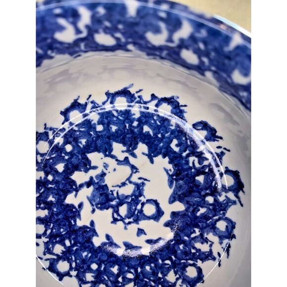 Blue Pottery Serving Bowl with Handles Sponge Painted 5" Diameter Signed - Picture 8 of 9